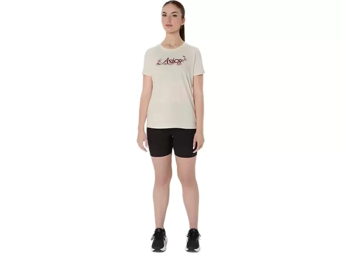 ASICS KURZARM-T-SHIRT MIT BLUMENSLOGAN FÜR DAMEN ASICS KURZARM-T-SHIRT MIT BLUMENSLOGAN FÜR DAMEN