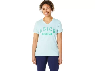 DAMEN-KURZARM-T-SHIRT MIT V-AUSSCHNITT „EST 1977“