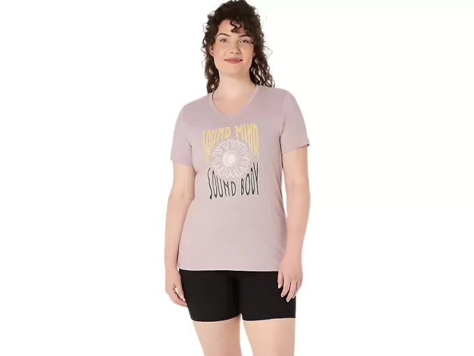 V-Ausschnitt mit Sonnenblumen-Slogan für Damen