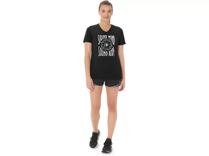 V-Ausschnitt mit Sonnenblumen-Slogan für Damen