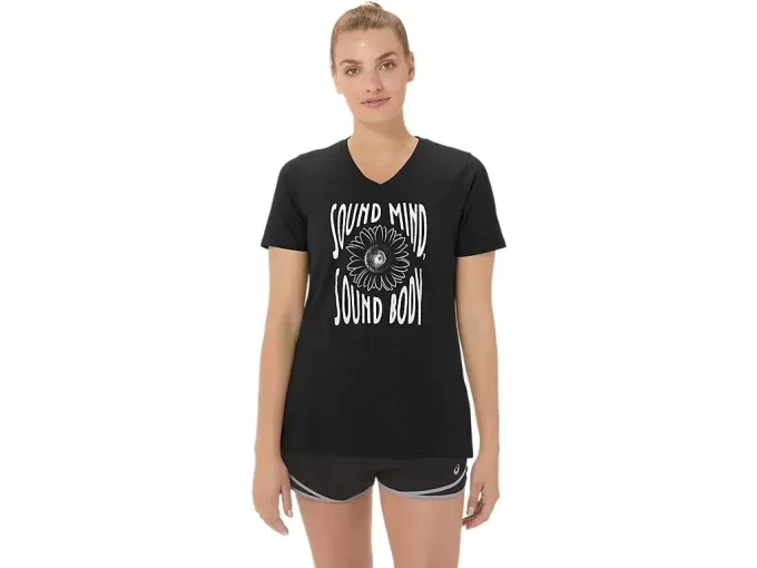 V-Ausschnitt mit Sonnenblumen-Slogan für Damen