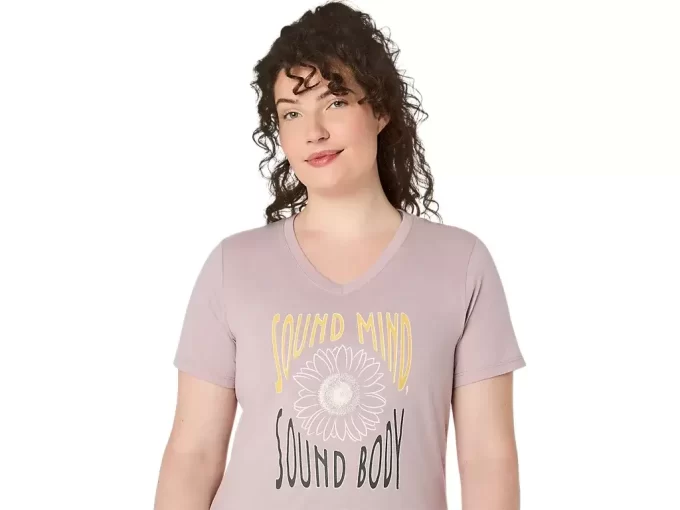 V-Ausschnitt mit Sonnenblumen-Slogan für Damen