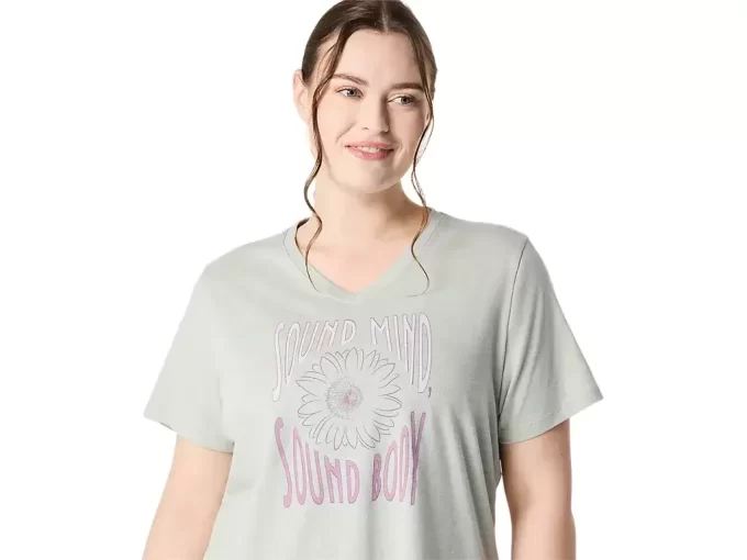 V-Ausschnitt mit Sonnenblumen-Slogan für Damen