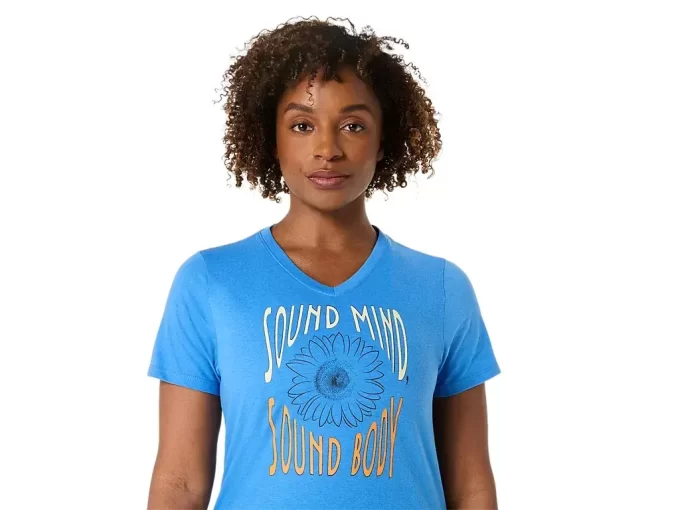V-Ausschnitt mit Sonnenblumen-Slogan für Damen